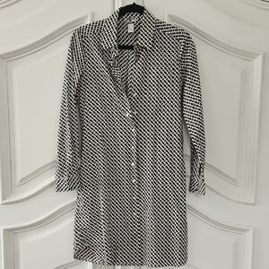Diane Von Furstenberg Black and White Long Sleeve Shirt Dress